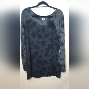 XCVI Women's XL Mixed Media Longline Tunic Space Tie-Dye Long Sleeve Top